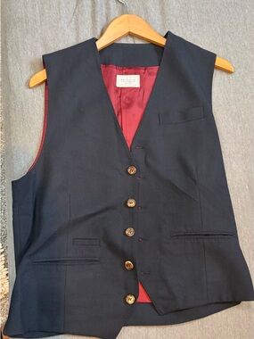 Brunello Cucinelli  Navy Wool Vest with Wine Red Lining